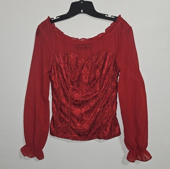 scarlett darkness Tops - Scarlett Darkness whimsigoth lace top with mesh sleeves. Size S